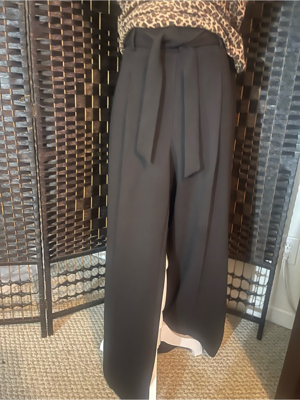 High-Waist Black Wide-Leg Tie Waist Pants